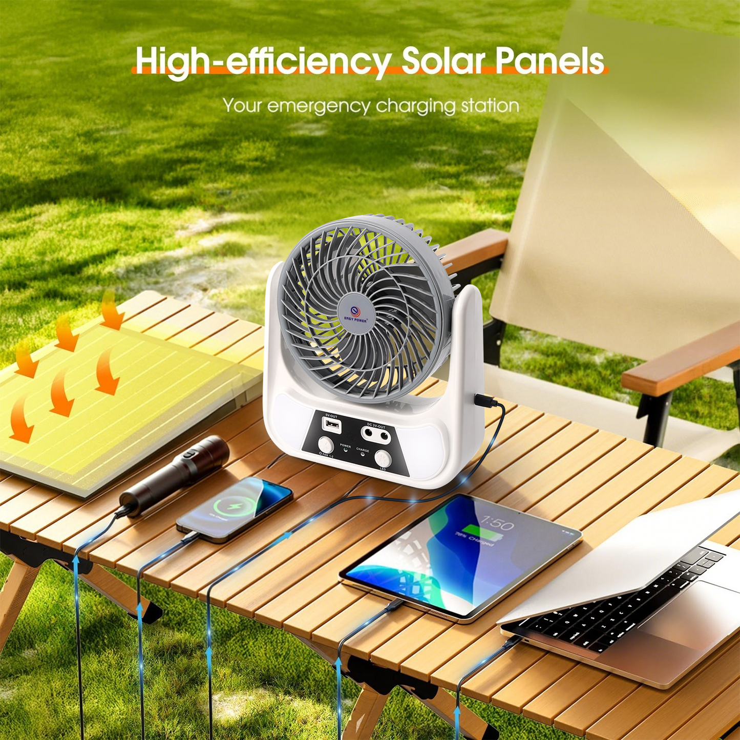 Abanico Solar Recargable de 8"